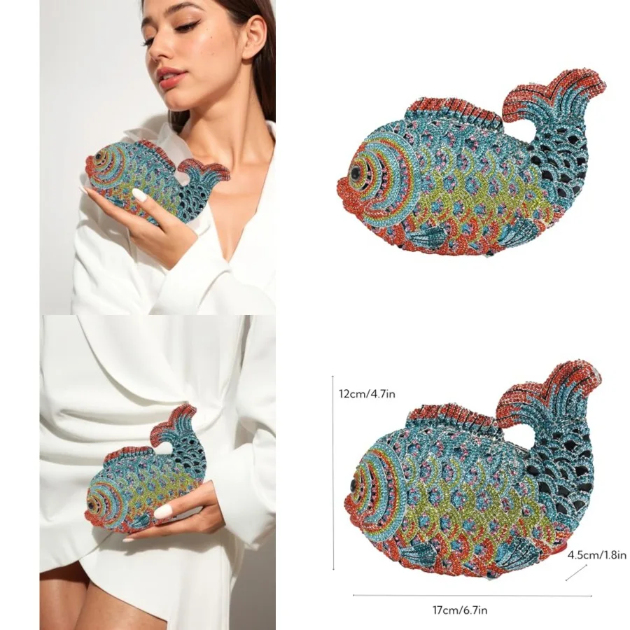 Women Mini Fish Clutch Luxury Rhinestones Purse Sparkling Banquet Handbag Wedding Party Clutch Bag
Women Mini Fish Clutch Luxury Rhinestones Purse Sparkling Banquet Handbag Wedding Party Clutch Bag