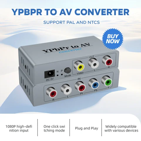 YPbPr to AV Converter, Component to Composite Video Audio Converter Adapter with PAL/NTSC Switch for PS2 PS3 Xbox Wii TV Box