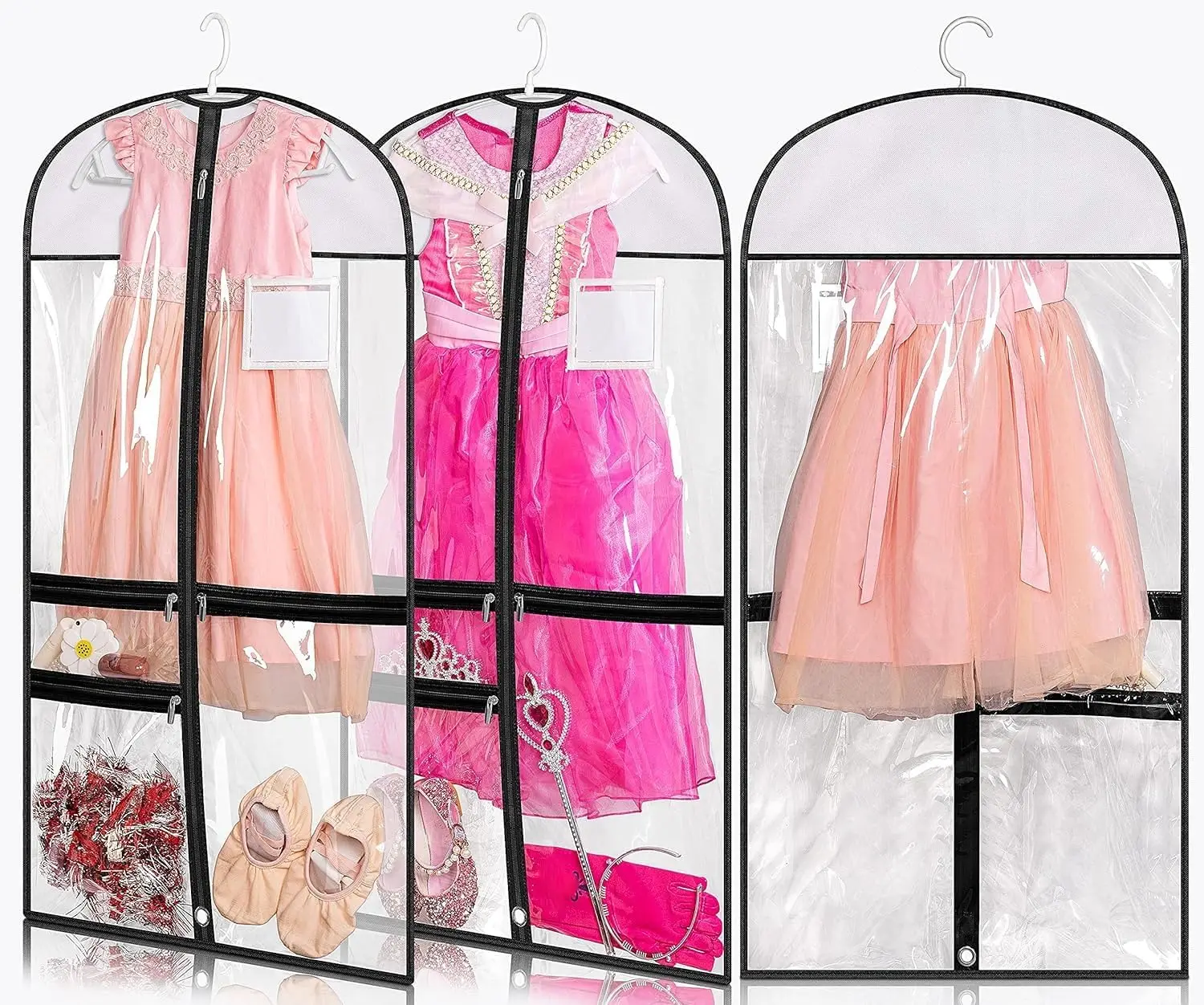 Clear Dance Costume Garment Bag 3-Pack with 3 Zippered Pockets for Kids, Embroiderable, Hanging Clothes Cover for Competitions
Clear Dance Costume Garment Bag 3-Pack with 3 Zippered Pockets for Kids, Embroiderable, Hanging Clothes Cover for Competitions