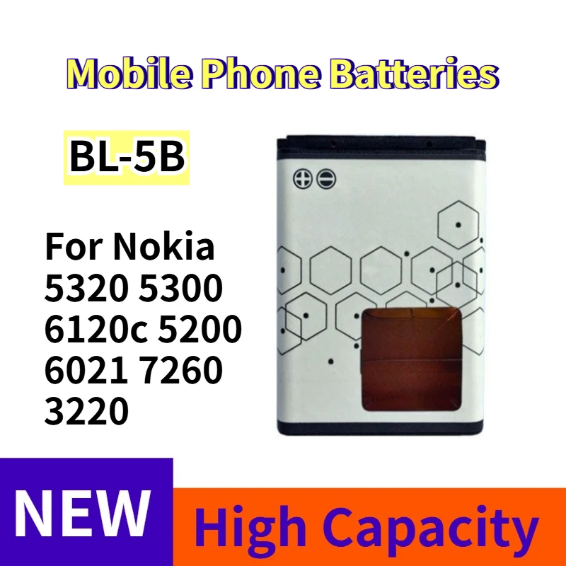 Аккумуляторы для мобильных телефонов BL-5B для Nokia 5320, 5300, 6120c, 5200, 6021, 7260, 3220
Аккумуляторы для мобильных телефонов BL-5B для Nokia 5320, 5300, 6120c, 5200, 6021, 7260, 3220