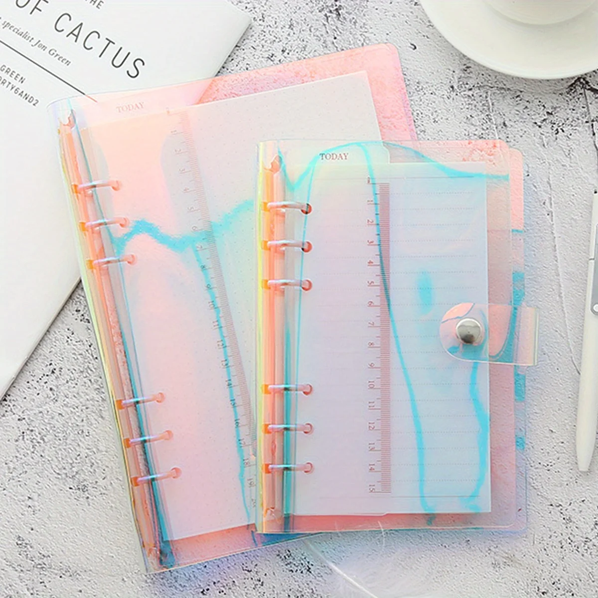 A5/A6 Transparent Notebook Cover PVC Rainbow Laser Diary Cover Glitter Loose Leaf Note Book Planner Clip Office School Supplies
A5/A6 Transparent Notebook Cover PVC Rainbow Laser Diary Cover Glitter Loose Leaf Note Book Planner Clip Office School Supplies