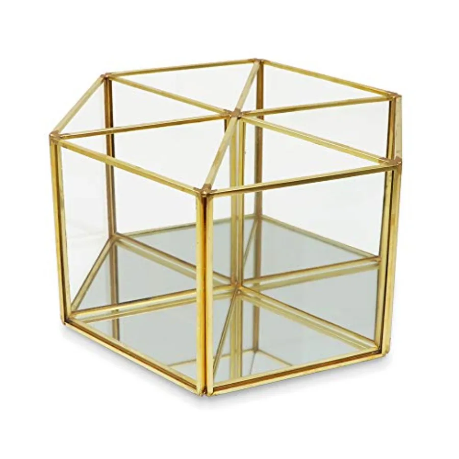 6-Compartment Rotating Makeup Brush Holder, 360 Degree Acrylic Carousel, Vintage Style Brass and Glass Organizer, Storage Solut
6-Compartment Rotating Makeup Brush Holder, 360 Degree Acrylic Carousel, Vintage Style Brass and Glass Organizer, Storage Solut
