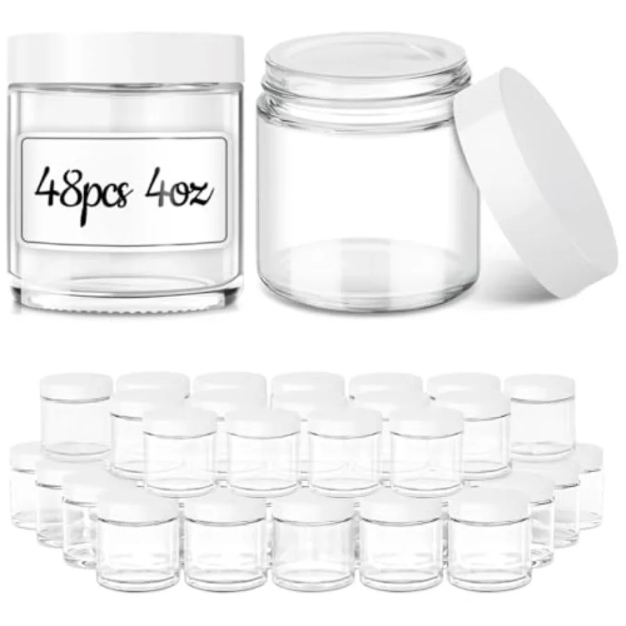 4 oz Glass Jars with Lids, 48 Pack Clear Cream Canning Mason Jars with Lids, White Labels and Inner Liners, Empty Airtight Roun
4 oz Glass Jars with Lids, 48 Pack Clear Cream Canning Mason Jars with Lids, White Labels and Inner Liners, Empty Airtight Roun