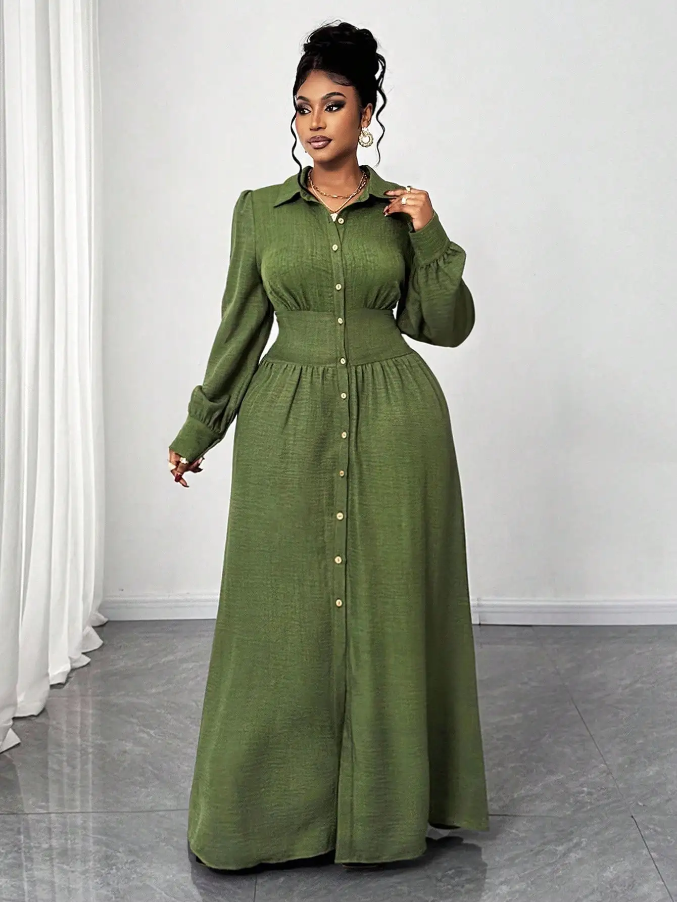 Solid Color Long Sleeve Single Breasted Waist Cinched Casual Shirt Dress For Women
Solid Color Long Sleeve Single Breasted Waist Cinched Casual Shirt Dress For Women