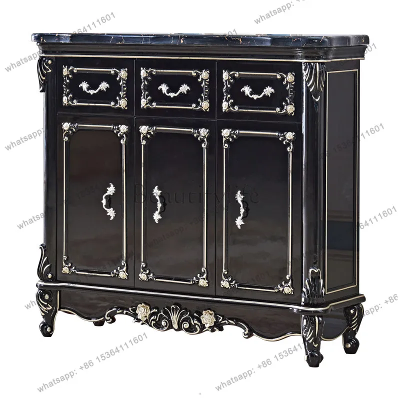 European-style storage entrance high cabinet solid wood ebony gold-painted shoe cabinet
European-style storage entrance high cabinet solid wood ebony gold-painted shoe cabinet
