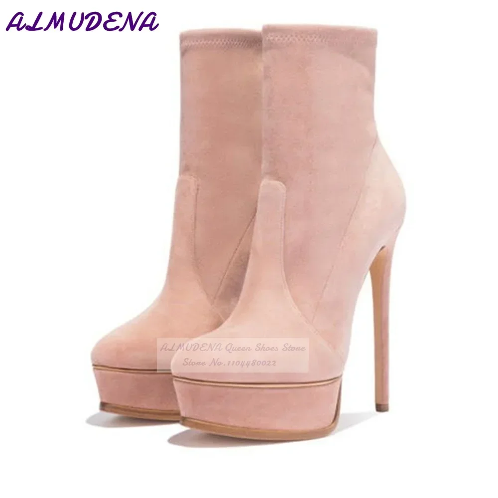 ALMUDENA Black Pink Stiletto Heels Platform Ankle Boots Elegant Round Toe Thin High Heels Short Booties Women Banquet Shoes
ALMUDENA Black Pink Stiletto Heels Platform Ankle Boots Elegant Round Toe Thin High Heels Short Booties Women Banquet Shoes