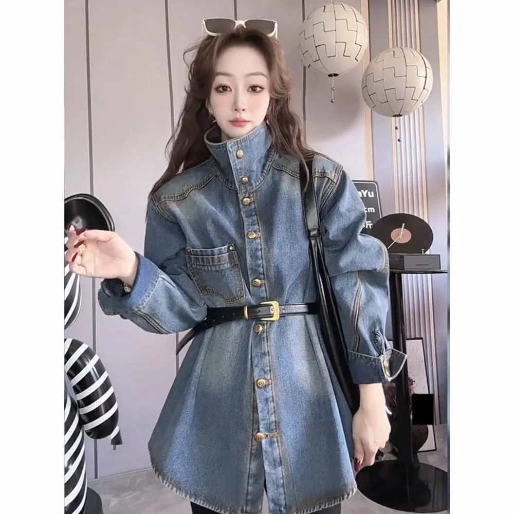 Women's Thiened Fce Lined Stand Collar Denim Jaet Loose Fit with Belt Casual Sle Long Sve irt for Winter
Women's Thiened Fce Lined Stand Collar Denim Jaet Loose Fit with Belt Casual Sle Long Sve irt for Winter