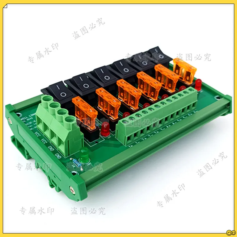 Switch Power DIN Rail Mount 6 Position Distribution Module Fuse Splitter Board AC/DC 5-32V
