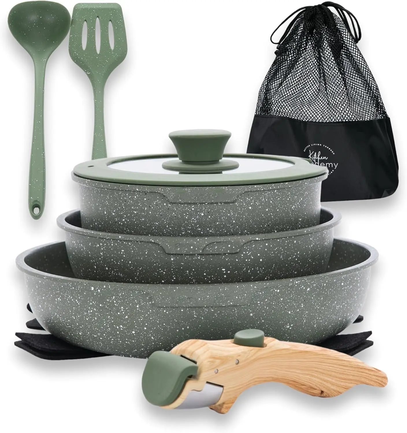 Detachable Handle Camping Pots and Pans Set, 10 Piece Induction Cookware Sets Non Stick, Green Granite Stackable RV Cookware for
Detachable Handle Camping Pots and Pans Set, 10 Piece Induction Cookware Sets Non Stick, Green Granite Stackable RV Cookware for