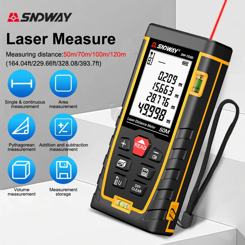 SNDWAY Digital Laser Rangefinder Portable High Precision Distance Measuring Tool Red Light for Indoor Outdoor Engineering Use
SNDWAY Digital Laser Rangefinder Portable High Precision Distance Measuring Tool Red Light for Indoor Outdoor Engineering Use