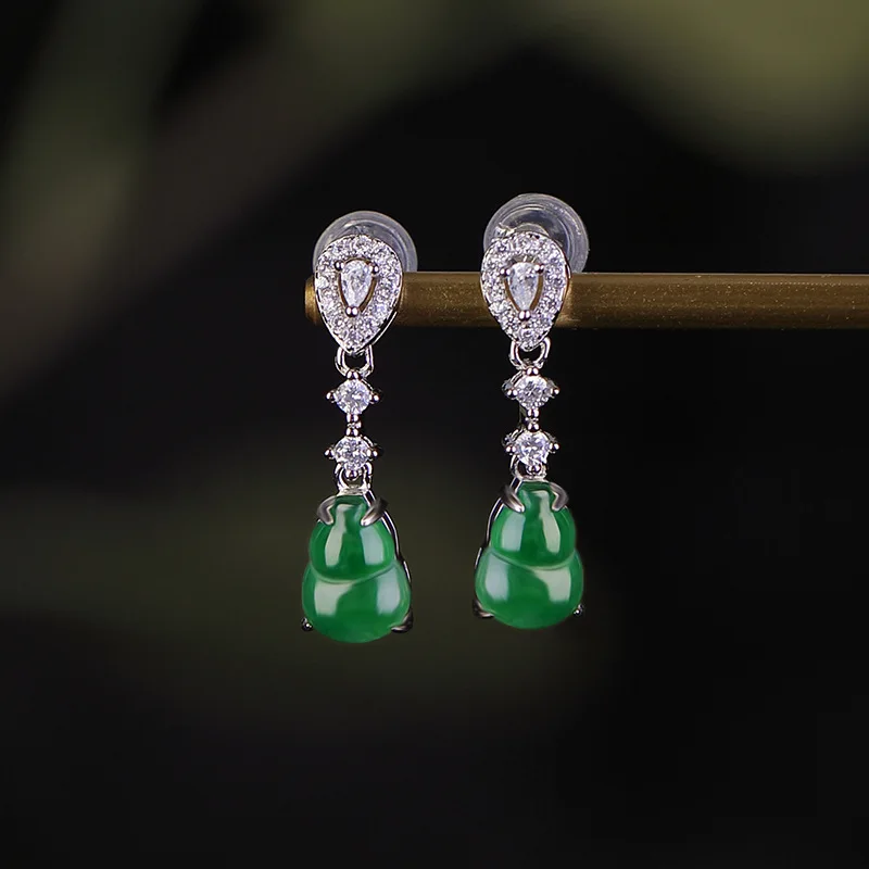 Серьги-капли Lucky Gourd из стерлингового нефрита S925, серебряные серьги-гвоздики 
Серьги-капли Lucky Gourd из стерлингового нефрита S925, серебряные серьги-гвоздики