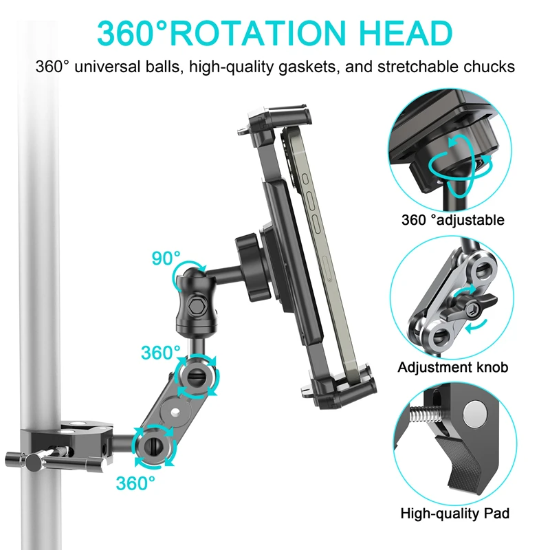 Aluminum Heavy Phone and Tablet Holder for Treadmill Spin Bike Stroller Wheelchair Golf Cart Poles Music Stand Stationary Bike
Aluminum Heavy Phone and Tablet Holder for Treadmill Spin Bike Stroller Wheelchair Golf Cart Poles Music Stand Stationary Bike