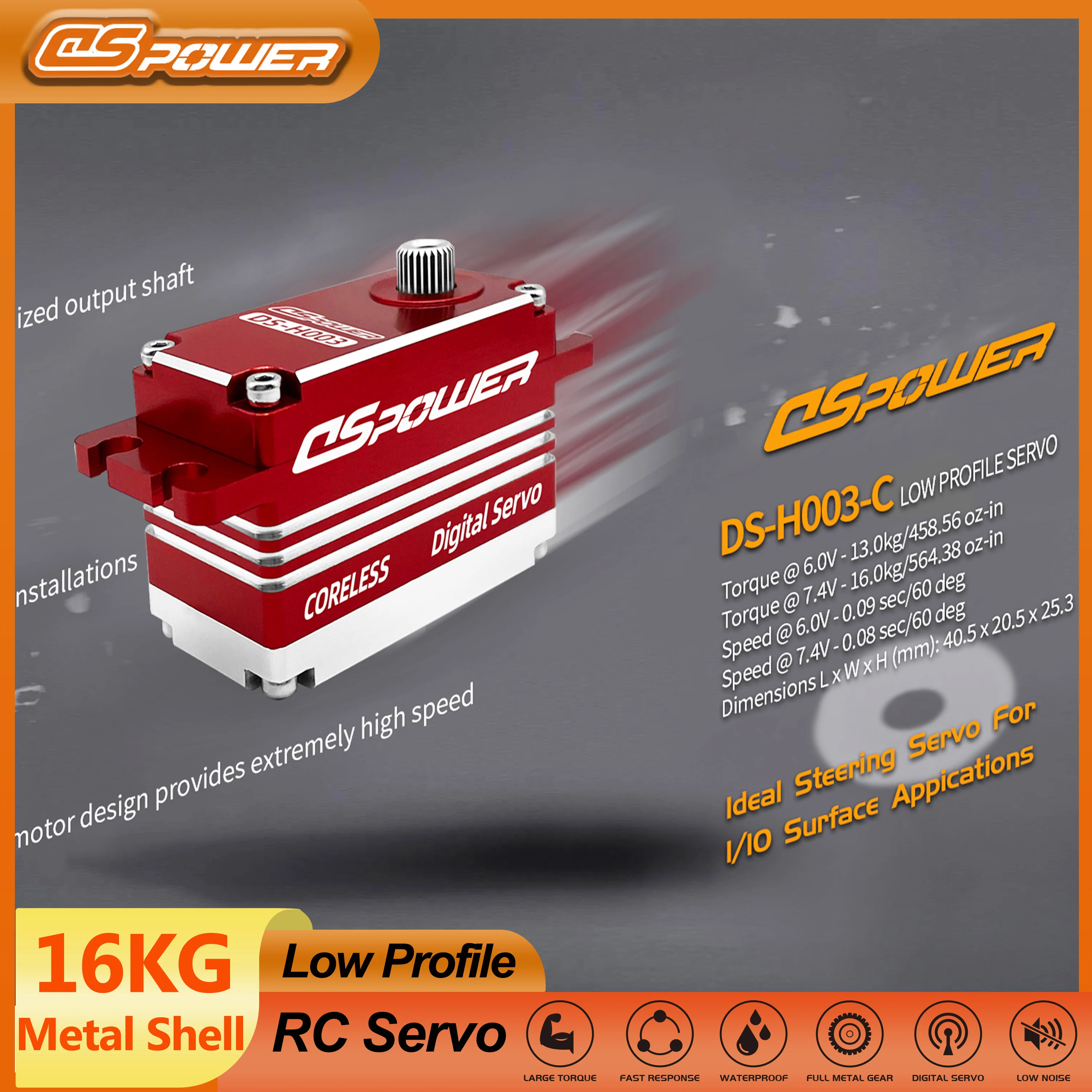 DSpower Coreless Short Body 16KG Waterproof Digital Metal Case Gear Motor Low Profile Servo for 1/10 1/8 RC Car Plane Boat Robot
DSpower Coreless Short Body 16KG Waterproof Digital Metal Case Gear Motor Low Profile Servo for 1/10 1/8 RC Car Plane Boat Robot