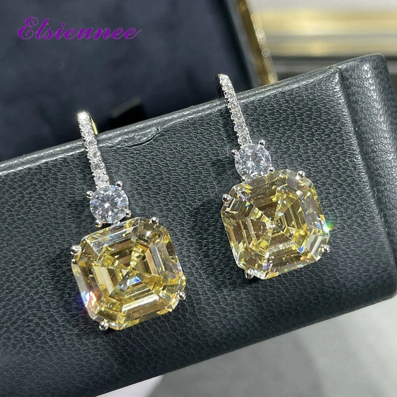 ELSIEUNEE 100% 925 Strerling Silver 12*12MM Asscher Cut Sparkling Citrine High Carbon Diamond Drop Earrings for Women Party Gift
ELSIEUNEE 100% 925 Strerling Silver 12*12MM Asscher Cut Sparkling Citrine High Carbon Diamond Drop Earrings for Women Party Gift