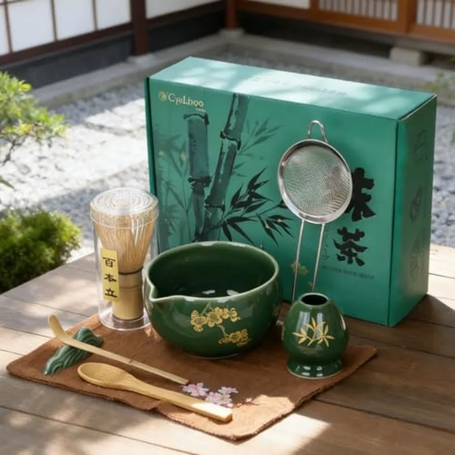 Matcha Whisk Set, 8 Pcs Gold Plum Blossom Matcha Kit for Japanese Tea Ceremony, Ceramic Bowl with Spout, Bamboo Whisk, Spoon, S
Matcha Whisk Set, 8 Pcs Gold Plum Blossom Matcha Kit for Japanese Tea Ceremony, Ceramic Bowl with Spout, Bamboo Whisk, Spoon, S