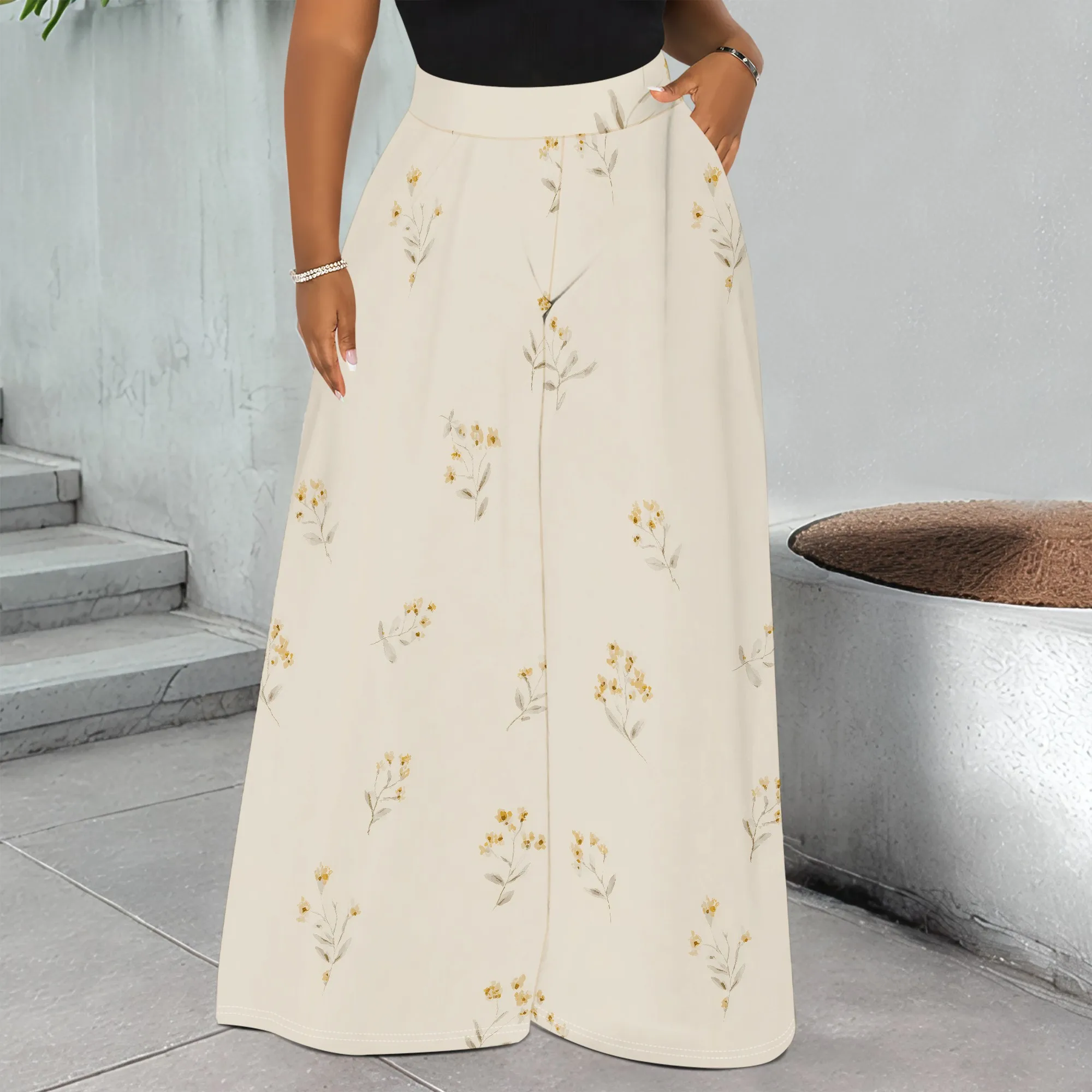 Floral Print Wide Leg Pants, Yellow Flower Pattern Trousers, High Waist Loose Fit Bottoms, Summer Casual Wear for Women, S-3XL
Floral Print Wide Leg Pants, Yellow Flower Pattern Trousers, High Waist Loose Fit Bottoms, Summer Casual Wear for Women, S-3XL