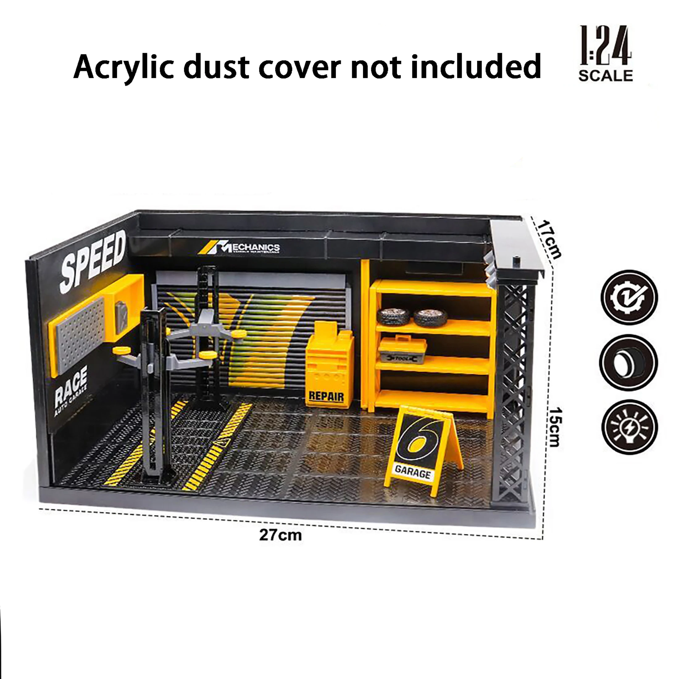 Car collector's garage 1:24 scale car model scene with lights optional acrylic cover includes aluminum alloy lift model
Car collector's garage 1:24 scale car model scene with lights optional acrylic cover includes aluminum alloy lift model