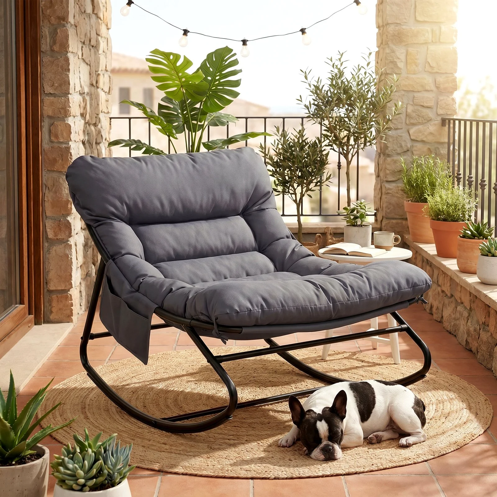 Papasan Rocking Chair with side pocket,Lounge Chair with 7.4" thick Cushion,Sturdy Metal Frame,up to 385 lbs,for Balcony Backyard Porch Bedroom Patio
Papasan Rocking Chair with side pocket,Lounge Chair with 7.4" thick Cushion,Sturdy Metal Frame,up to 385 lbs,for Balcony Backyard Porch Bedroom Patio