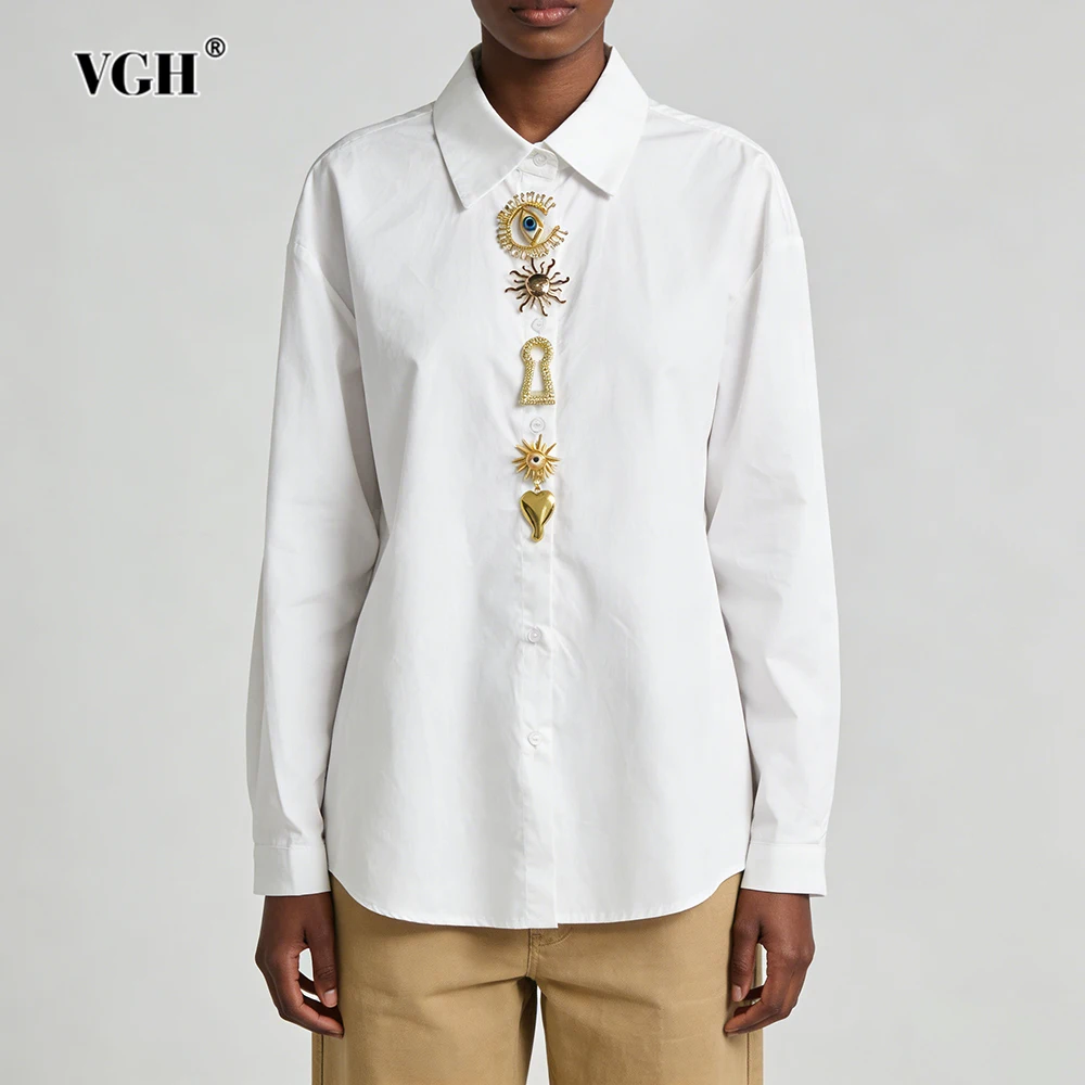 VGH Solid Loose Casual Blouses For Women Lapel Long Sleeve Summer Design Sense Spliced Button Party Shirts Female Fashion New
VGH Solid Loose Casual Blouses For Women Lapel Long Sleeve Summer Design Sense Spliced Button Party Shirts Female Fashion New