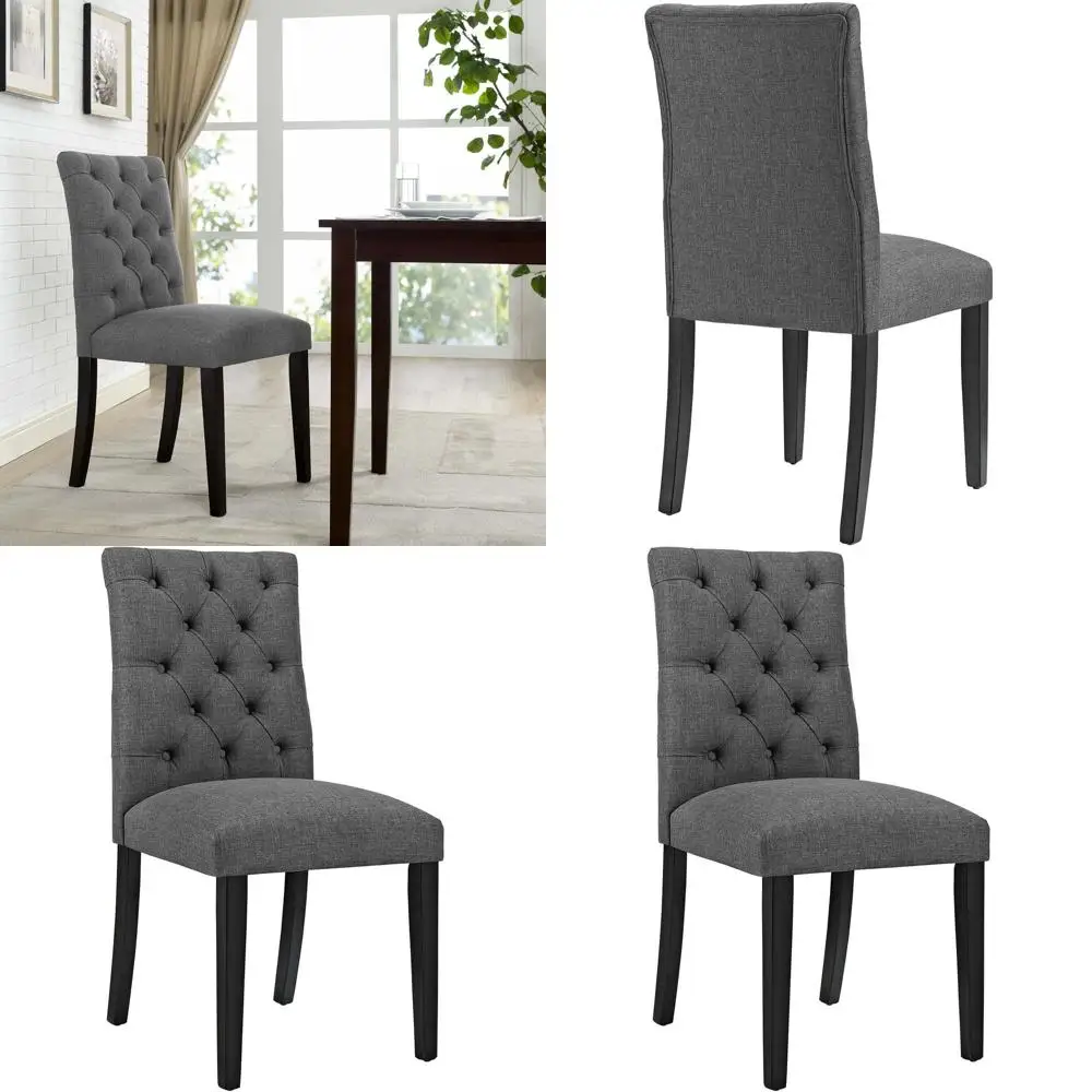 Gray Parsons Style Dining Chair with Button Upholstered Fabric
Gray Parsons Style Dining Chair with Button Upholstered Fabric