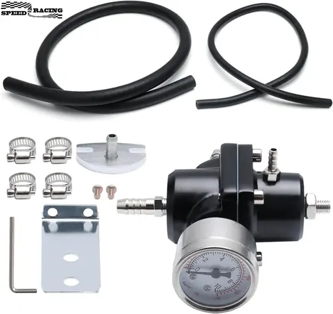Aluminum Universal Adjustable Fuel Pressure Regulator + Gauge+ Fitting Kit Black Blue Red Silver