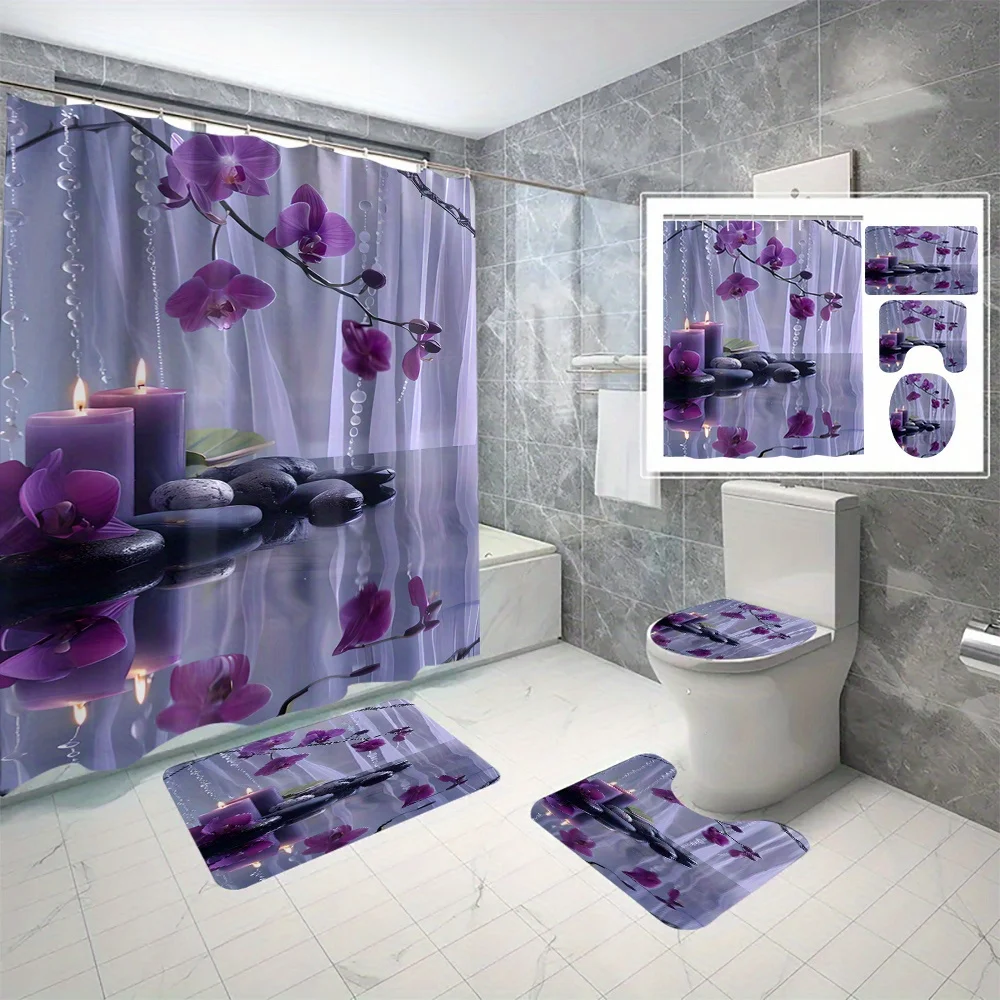 4pcs Purple Orchid Printed Polyester Waterproof Shower Curtain Set with Hooks-Machine Washable Fashionable Design All-Season Use
4pcs Purple Orchid Printed Polyester Waterproof Shower Curtain Set with Hooks-Machine Washable Fashionable Design All-Season Use