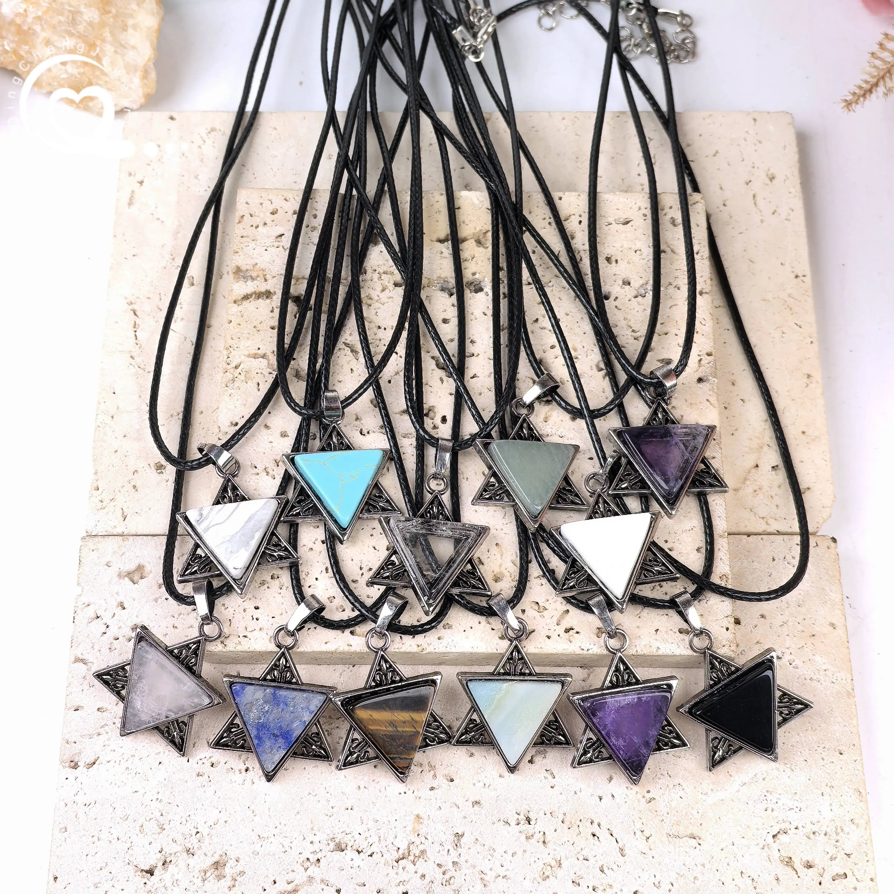 Healing Crystal David Star Pendants Necklace Triangle Slice Amethyst Rose Quartz Aventurine Tiger eye Opal Charms Jewelry QC3425
Healing Crystal David Star Pendants Necklace Triangle Slice Amethyst Rose Quartz Aventurine Tiger eye Opal Charms Jewelry QC3425