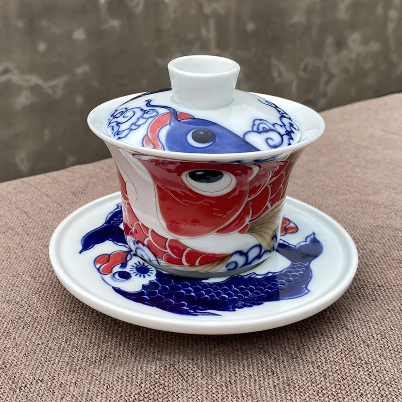 Handmade Jingdezhen Arowana NAFU Horseshoe Sancai Gaiwan Tea Cup Single High-Grade Ceramic Kung Fu Brewing Bowl with Cover Set
Handmade Jingdezhen Arowana NAFU Horseshoe Sancai Gaiwan Tea Cup Single High-Grade Ceramic Kung Fu Brewing Bowl with Cover Set