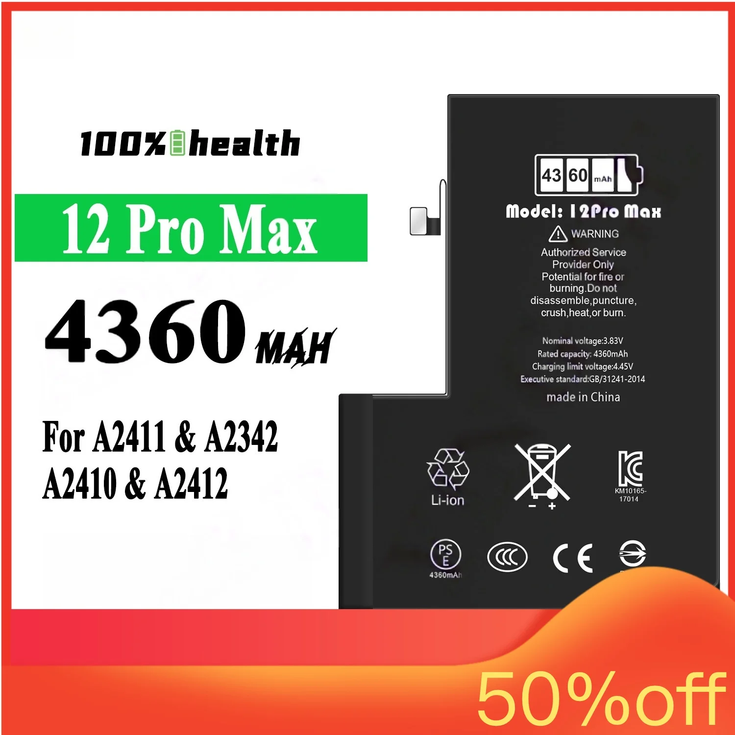 4360mAh for IPhone 12 Pro Max for A2411 A2342 A2410 A2412 Running Diagnosis High Quality Lithium Ion Charging Battery
4360mAh for IPhone 12 Pro Max for A2411 A2342 A2410 A2412 Running Diagnosis High Quality Lithium Ion Charging Battery