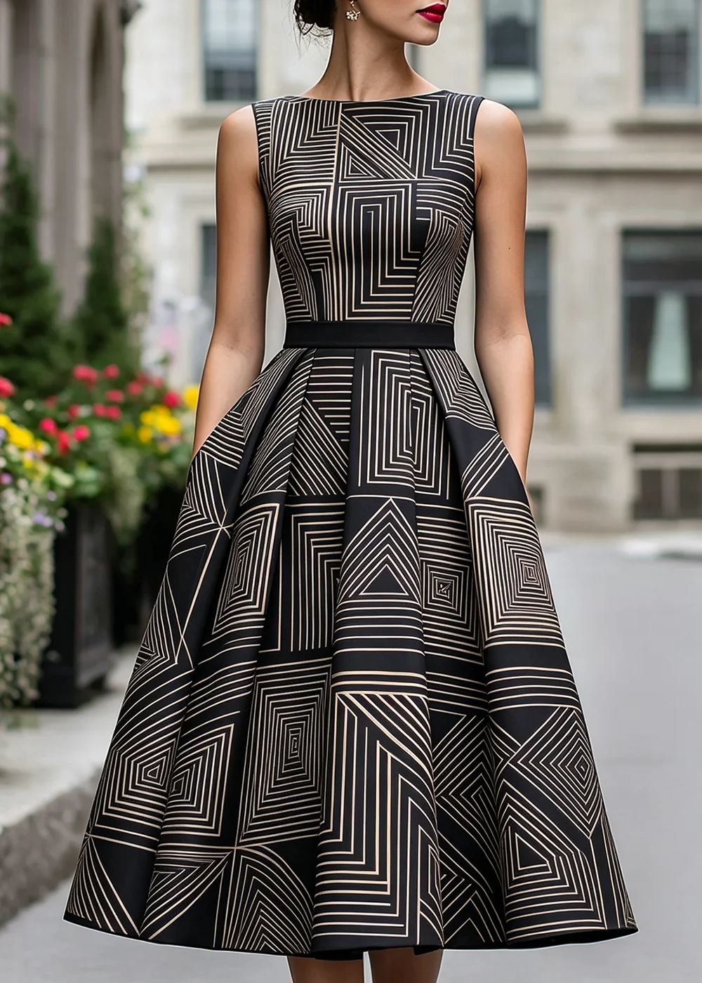 Women's Sleeveless Geometric Line Print Summer Midi Dress Slim Fit A-Line Dress Pleated Elegant Versatile Casual Daily Clothing
Women's Sleeveless Geometric Line Print Summer Midi Dress Slim Fit A-Line Dress Pleated Elegant Versatile Casual Daily Clothing