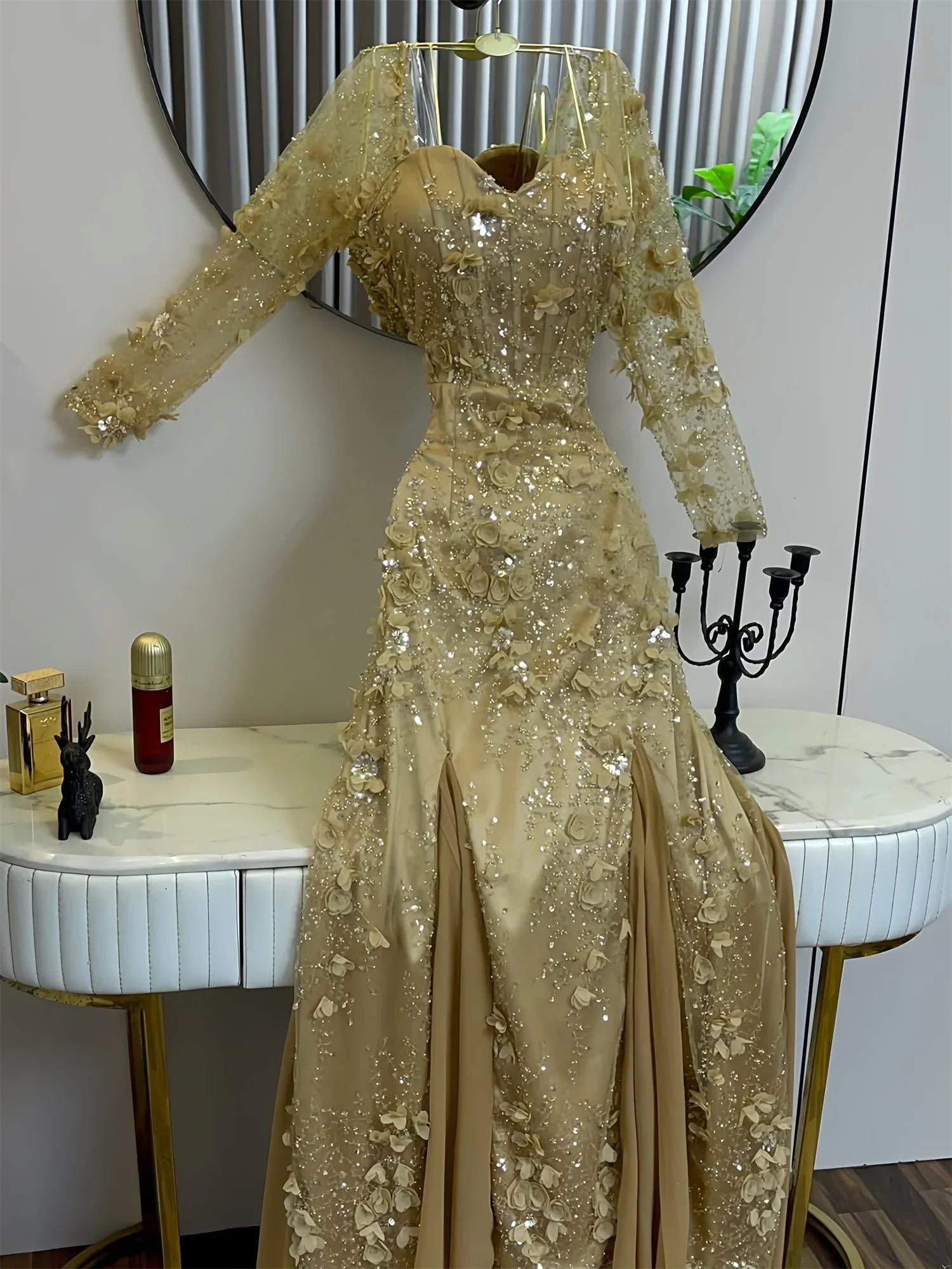 Fashion Champagne Prom Dress Off the Shoulde 3D Flowers Lace Sequins Mermaid Evening Birthday Formal Party Gowns Pageant Saudi
Fashion Champagne Prom Dress Off the Shoulde 3D Flowers Lace Sequins Mermaid Evening Birthday Formal Party Gowns Pageant Saudi