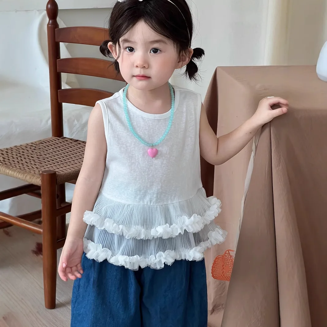 2025 Summer New Cute Girls Ruffled Lace Vest Solid Children Sleeveless T Shirts For Baby Girl Cotton Tee Fashion Kids Tops
2025 Summer New Cute Girls Ruffled Lace Vest Solid Children Sleeveless T Shirts For Baby Girl Cotton Tee Fashion Kids Tops