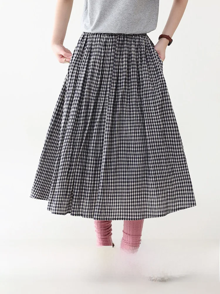 AMUU Original Retro Plaid Drifting Pure Cotton Midi Skirt Women's Summer New Elastic Waist Half-length Skirt Korean Style
AMUU Original Retro Plaid Drifting Pure Cotton Midi Skirt Women's Summer New Elastic Waist Half-length Skirt Korean Style