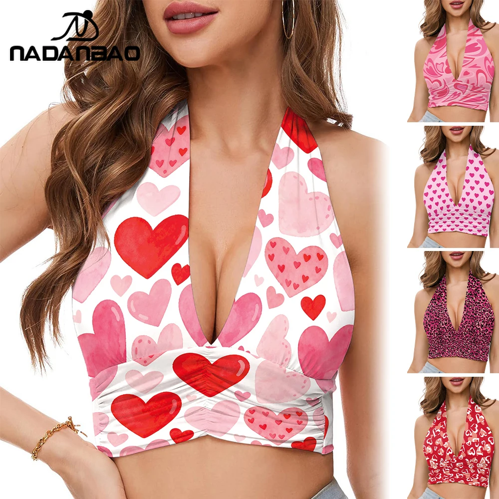 Nadanbao Heart Print Halter Neck Crop Top for Woman Pink Valentine's Day Sleeveless Vest Sexy Bikini Deep V Summer Party Tops 
Nadanbao Heart Print Halter Neck Crop Top for Woman Pink Valentine's Day Sleeveless Vest Sexy Bikini Deep V Summer Party Tops