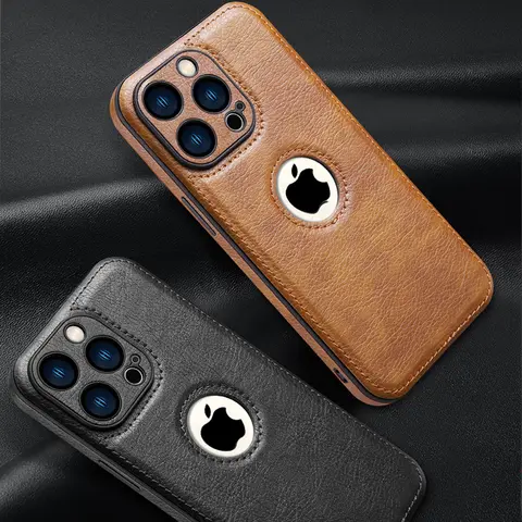 Luxury Leather Case for Apple iPhone17 15 ProMAX 16 14 13 12 11 XS XR 7 8 Plus Original Logo Hole Silicone Lens Protection Cover
