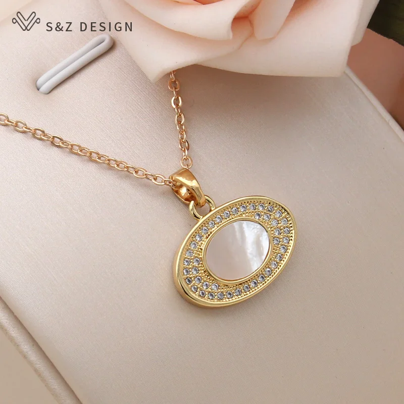 S&Z DESIGN New Fashion Gold Color Egg Shape Oval Shell Pendant Necklace For Women Wedding Party Cubic Zirconia Jewelry Gift
S&Z DESIGN New Fashion Gold Color Egg Shape Oval Shell Pendant Necklace For Women Wedding Party Cubic Zirconia Jewelry Gift