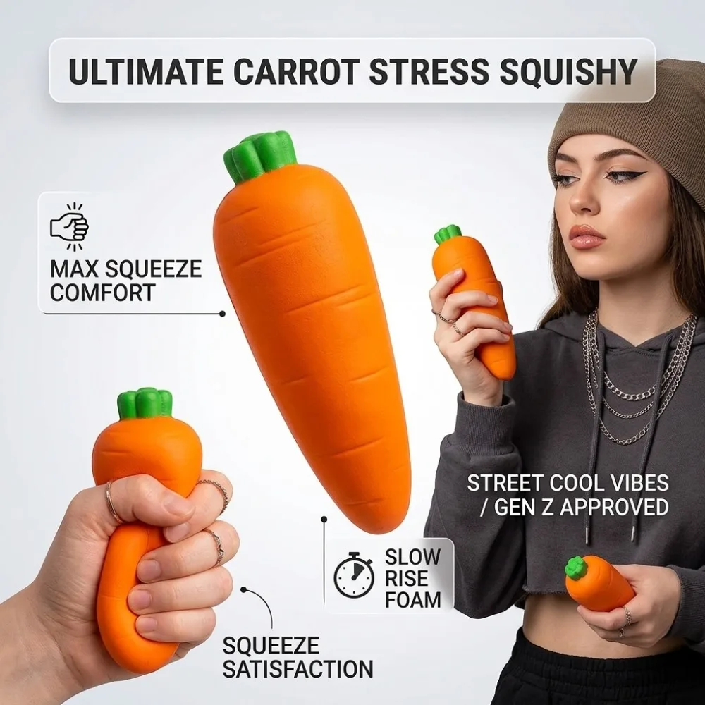 Carrot Squishy Stress Ball,5.5Inch Squi shy Vegetable Ultra Squishy and Moldable Slow Rise Relaxing Sensory Fidget Stress for Anxiety Relief Orange(1PCS)
Carrot Squishy Stress Ball,5.5Inch Squi shy Vegetable Ultra Squishy and Moldable Slow Rise Relaxing Sensory Fidget Stress for Anxiety Relief Orange(1PCS)