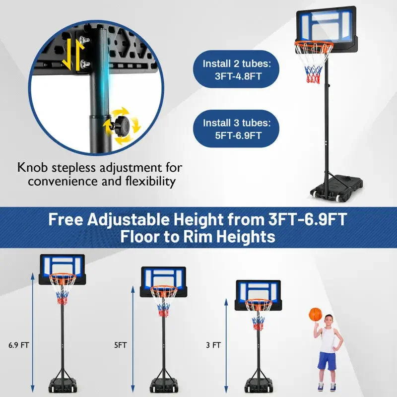 4.3-8.2 Feet Portable Basketball Hoop with Adjustable Height and Wheels-Blue
4.3-8.2 Feet Portable Basketball Hoop with Adjustable Height and Wheels-Blue