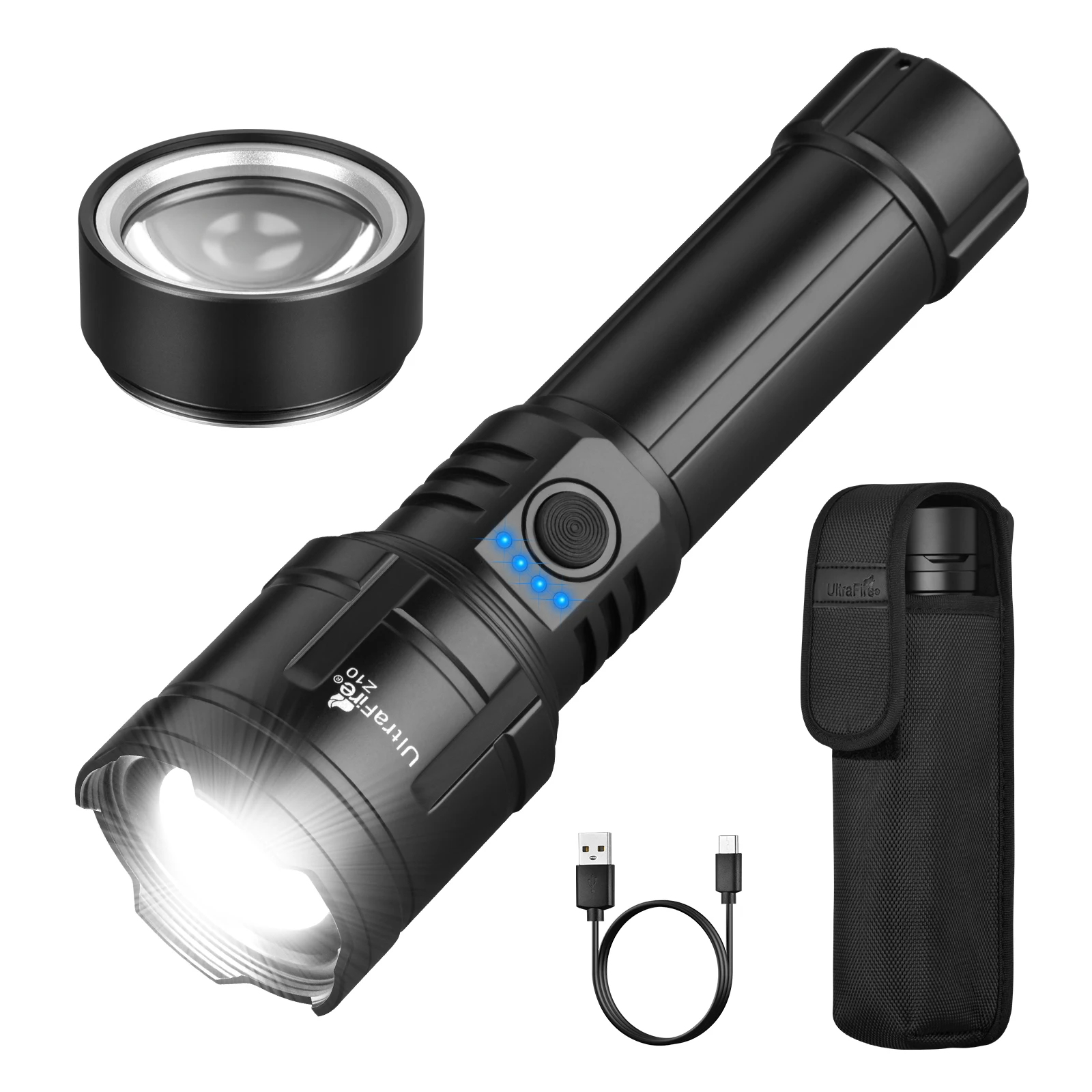 UltraFire Z10 Powerful LED Flashlight 3 Modes 1500LM USB Rechargeable Torch 1500M Long Range Zoomable Portable Light for Hiking
UltraFire Z10 Powerful LED Flashlight 3 Modes 1500LM USB Rechargeable Torch 1500M Long Range Zoomable Portable Light for Hiking