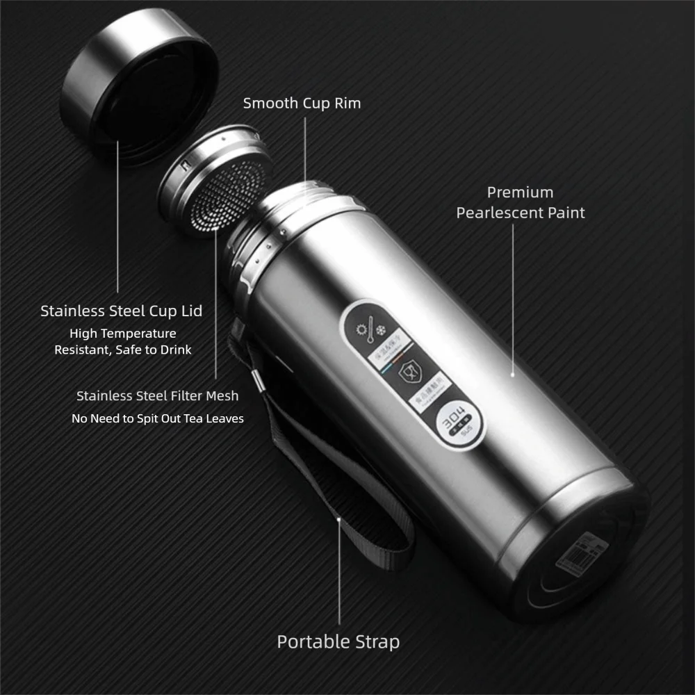 1000ML Vacuum Flask Large Capacity Leak Proof Insulated Water Bottle with Hanging Rope Stainless Steel Thermos Bottle Camping
1000ML Vacuum Flask Large Capacity Leak Proof Insulated Water Bottle with Hanging Rope Stainless Steel Thermos Bottle Camping