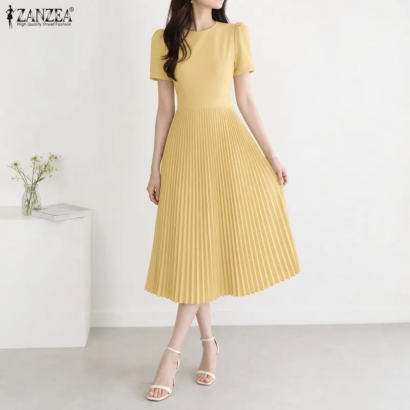 Zanzea Womens Elegant Puff Sleeve High Waist Pleated A Line Midi Dress Polyester Summer Party Office Solid O Neck Robe
Zanzea Womens Elegant Puff Sleeve High Waist Pleated A Line Midi Dress Polyester Summer Party Office Solid O Neck Robe