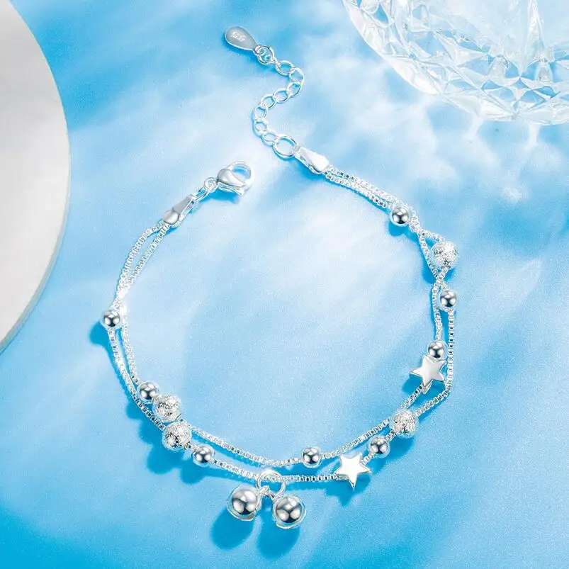 925 Sterling Silver Double Layer Round Star Bead Chain Jingling Bell Charm Bracelet For Female Elegant Jewelry Bracelets
925 Sterling Silver Double Layer Round Star Bead Chain Jingling Bell Charm Bracelet For Female Elegant Jewelry Bracelets