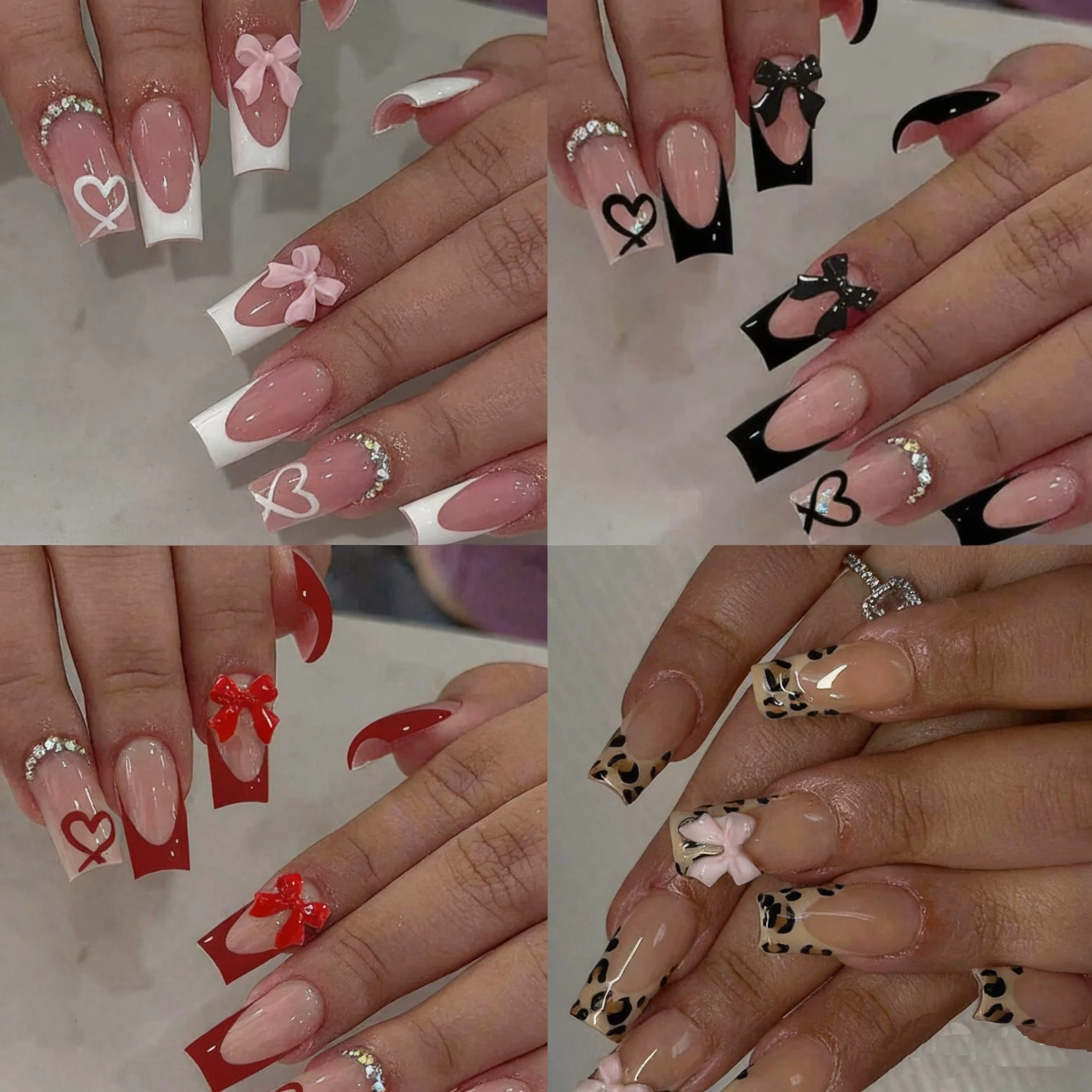 96PCS Medium Coffin Fake Nails with 3d Bow Pendant Design, Heart-Shaped Acrylic Nails, Rhinestones, Fully Covered Women'S Nail
96PCS Medium Coffin Fake Nails with 3d Bow Pendant Design, Heart-Shaped Acrylic Nails, Rhinestones, Fully Covered Women'S Nail