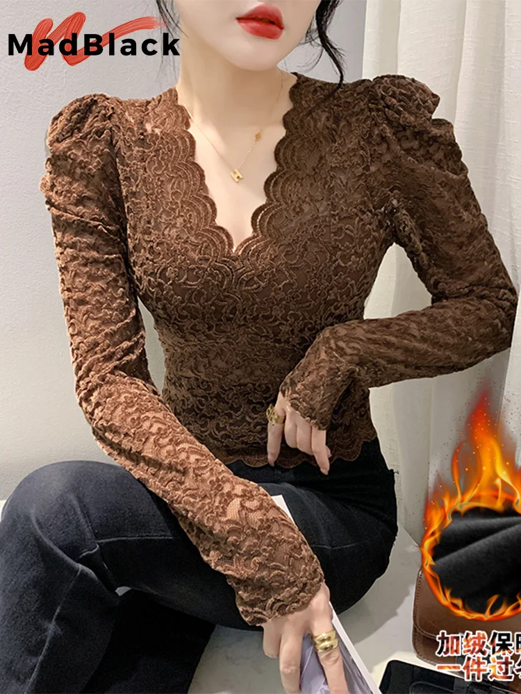 MadBlack European Clothes T-Shirt V Neck Thicken Fleece Ladies Slim Lace Tops Long Sleeve Tight Tees Autumn Winter T3N905JM
MadBlack European Clothes T-Shirt V Neck Thicken Fleece Ladies Slim Lace Tops Long Sleeve Tight Tees Autumn Winter T3N905JM