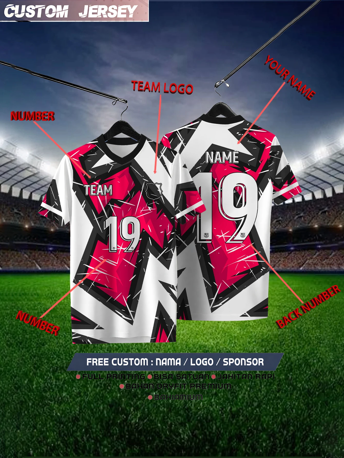 Customized Geometric White Short Sleeved Shirt with Team Name, Emblem, Name and Number, Outdoor Sports Short Sleeved T-shirt
Customized Geometric White Short Sleeved Shirt with Team Name, Emblem, Name and Number, Outdoor Sports Short Sleeved T-shirt