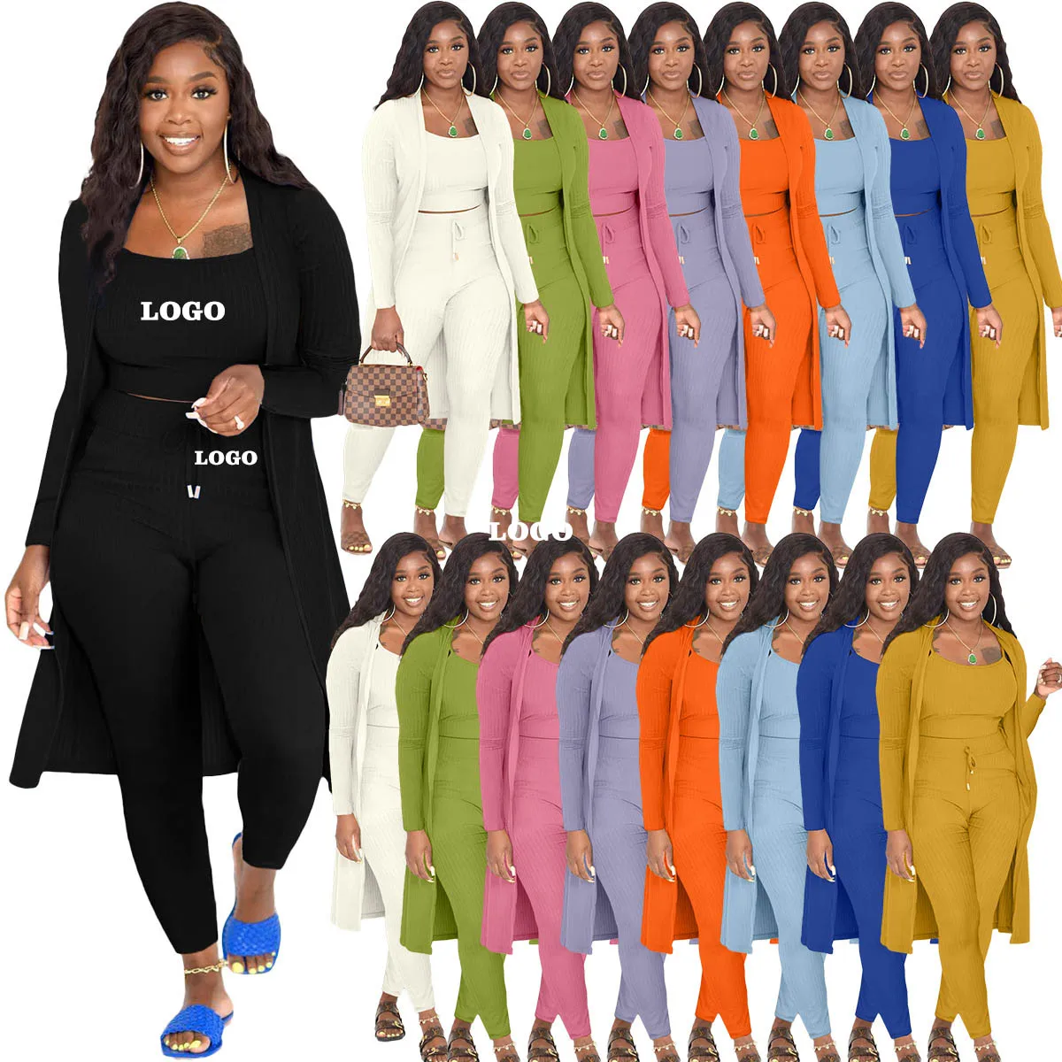 Custom LOGO autumn cross-border fashion women's suspender long cape pit strip solid color 3-piece casual temperament set
Custom LOGO autumn cross-border fashion women's suspender long cape pit strip solid color 3-piece casual temperament set