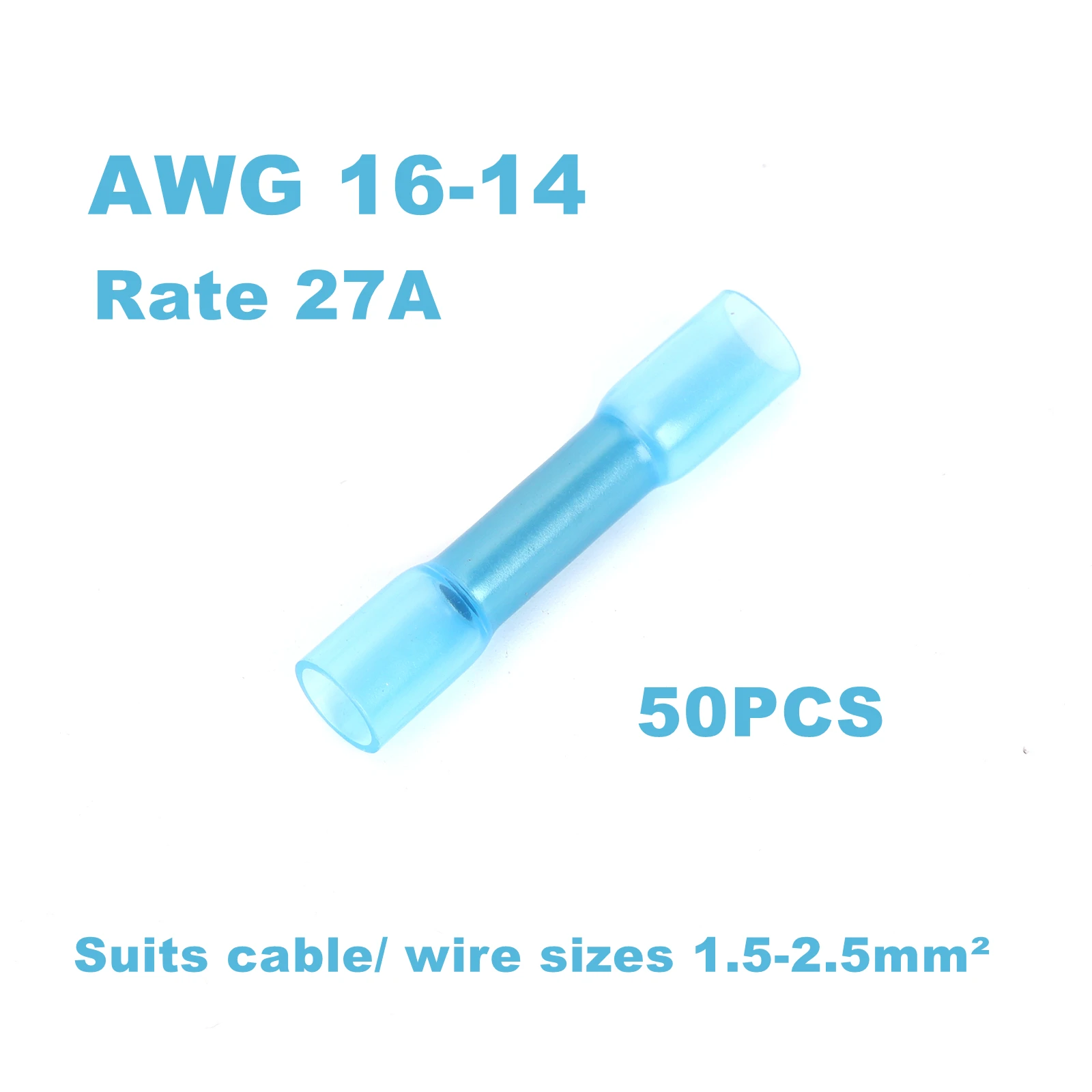 50Pcs/Lot AWG 16-14 Blue Heat Shrink Crimp Copper Tube Connector, Insulated Waterproof Terminals for Wire Cable, Car, Family
50Pcs/Lot AWG 16-14 Blue Heat Shrink Crimp Copper Tube Connector, Insulated Waterproof Terminals for Wire Cable, Car, Family