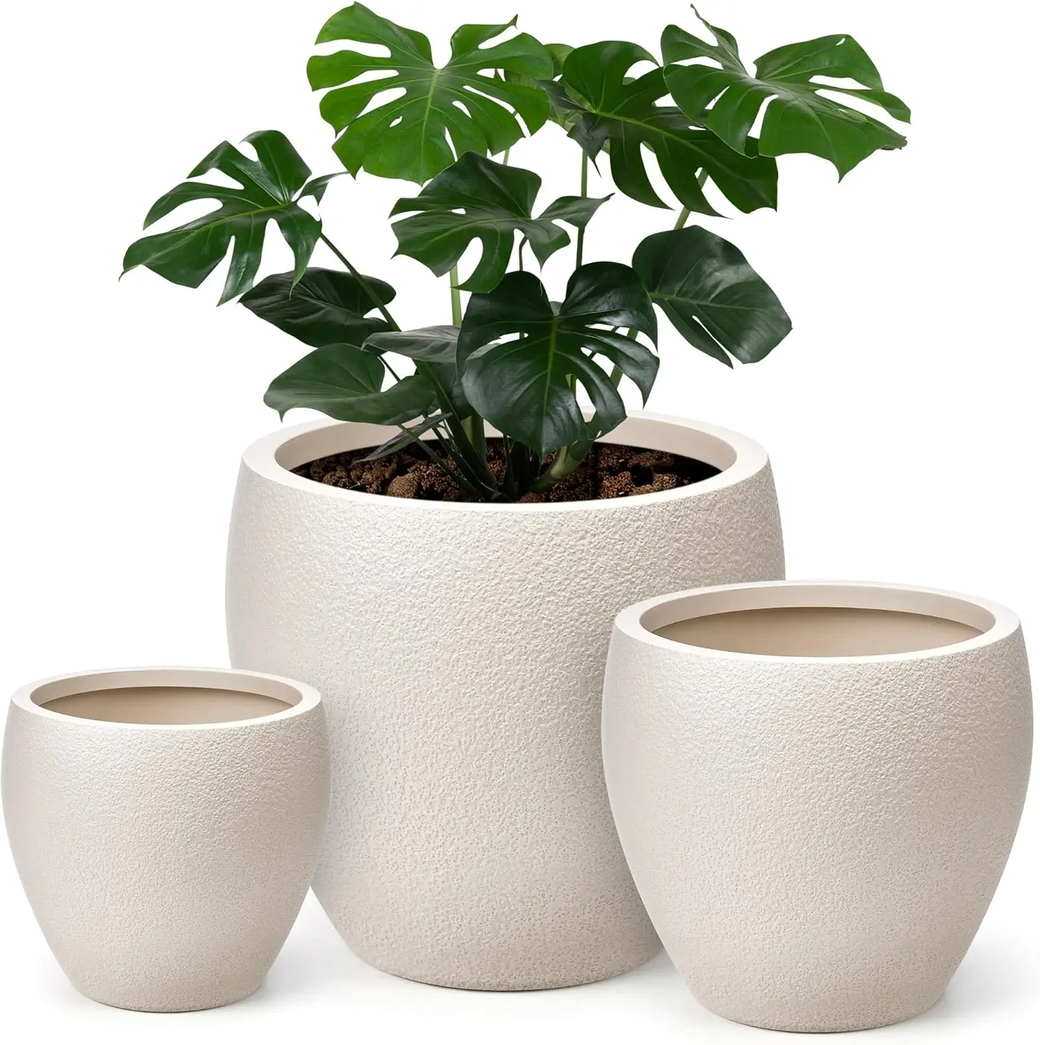 Large Plant Pots 3-Pack: 14.5/12/9.6 Inch, Plastic with Drainage, Off-White
Large Plant Pots 3-Pack: 14.5/12/9.6 Inch, Plastic with Drainage, Off-White