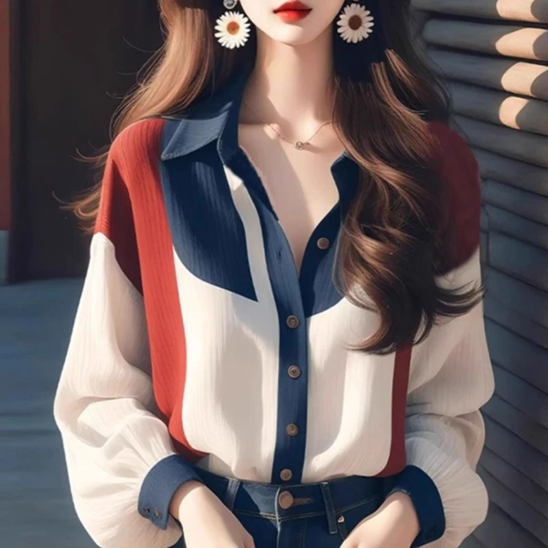 Spring Autumn Lantern Sleeve Women Blouse Shirt New Casual Clothing Contrast color Vintage Office Lady Tops
Spring Autumn Lantern Sleeve Women Blouse Shirt New Casual Clothing Contrast color Vintage Office Lady Tops