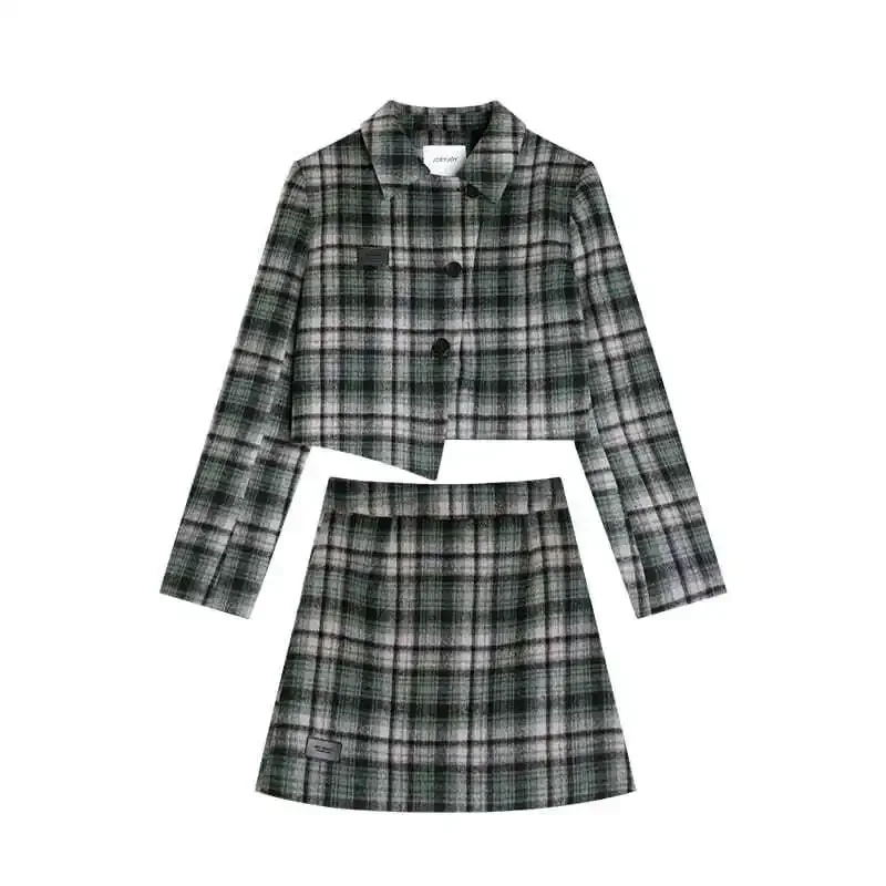 Korean Fashion Autumn Women Two Piece Skirt Sets Retro Plaid Turn Down Collar Long Sleeve Jacket + High Waist A Line Mini Skirt
Korean Fashion Autumn Women Two Piece Skirt Sets Retro Plaid Turn Down Collar Long Sleeve Jacket + High Waist A Line Mini Skirt